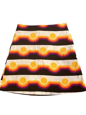 Nooworks Retro Style Sunrise Stripe A-Line Skirt in Yellow, Purple and Black